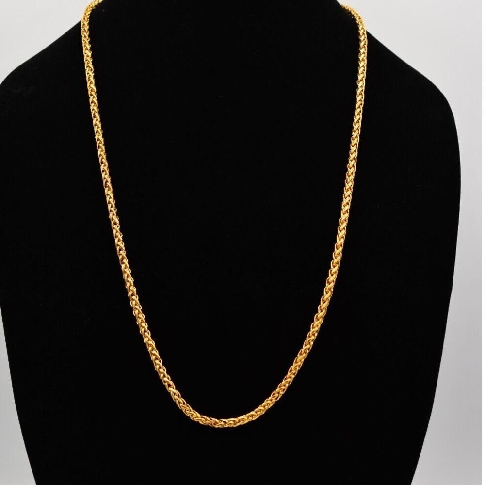 Casual Corner Vintage Wheat Chain Necklace Antiqued Gold Tone Signed 1990s Bin4B